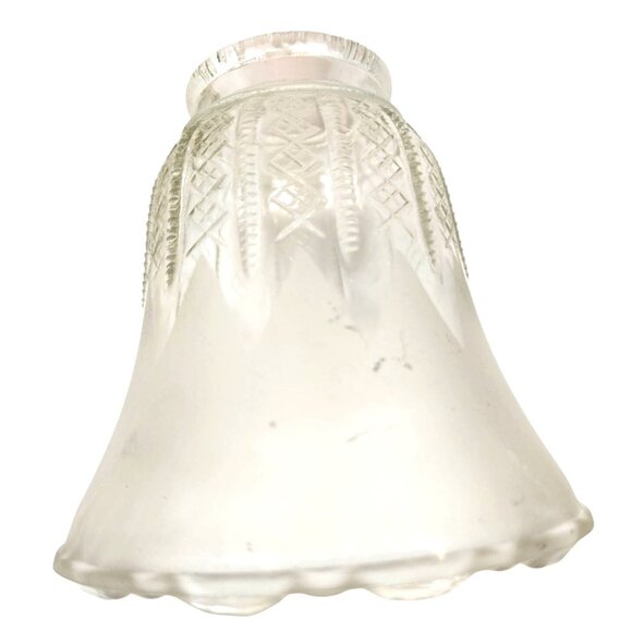 Vintage Frosted Glass Ruffled Lamp Shade Replacement, Diamond Crisscross Bell Li - Picture 1 of 16
